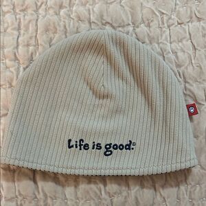 Life is Good Beige/ black reversible Beanie
